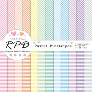 Confezione di carta digitale a righe strette - Colori pastello e motivi bianchi senza soluzione di continuità per scrapbooking, sfondi e lavori artigianali