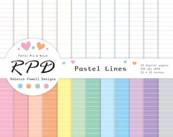 Pastel Lined Digital Paper Pack: Seamless Scrapbook Backgrounds (Digital Download)