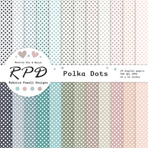 Paquete de papel digital Mini Lunares, Patrón sin costuras, Colores neutros, Blanco, Manchas, Páginas de álbumes de recortes, Fondos digitales, Uso comercial