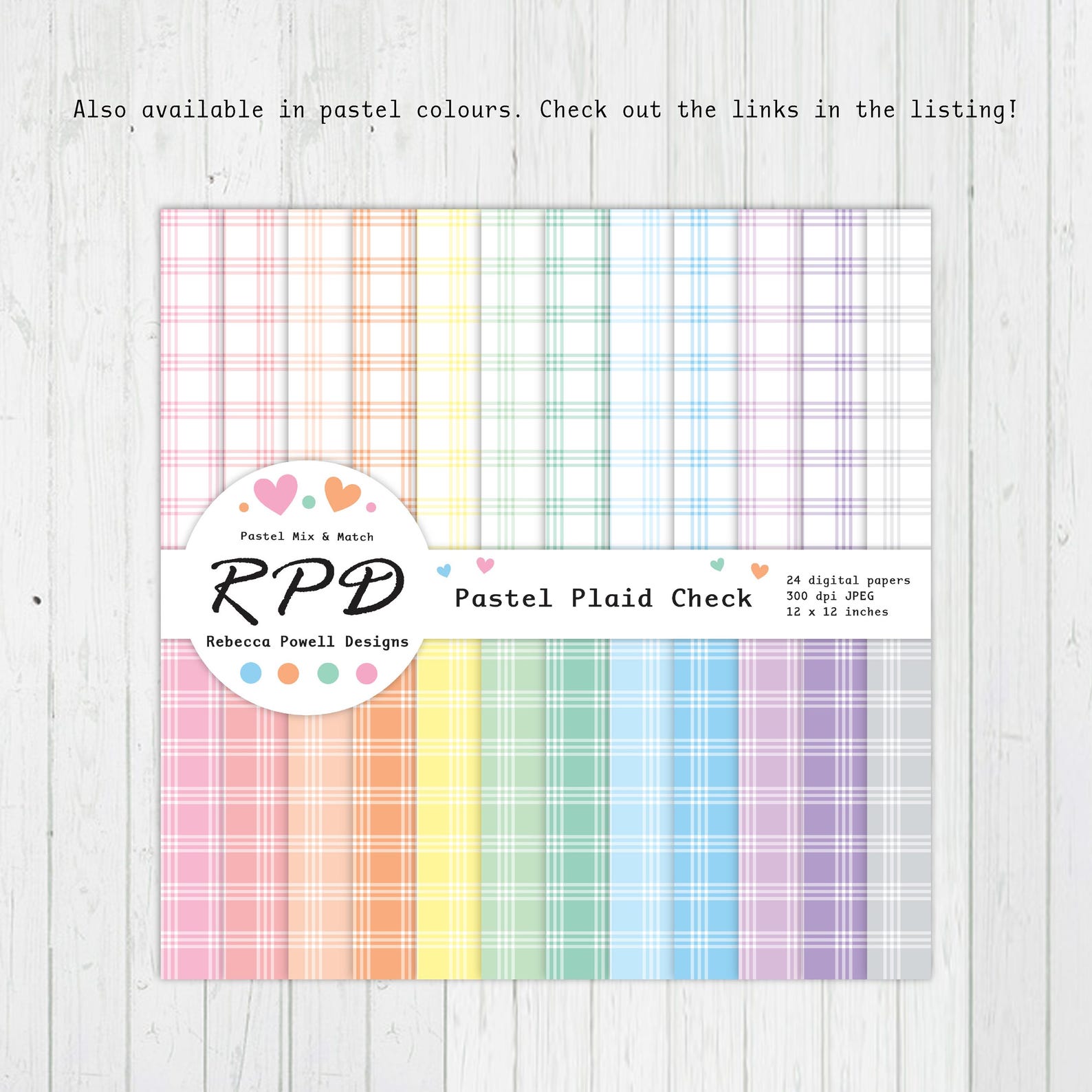Pastel Rainbow Plaid Digital Paper Pack – Scrapbook Background (digital ...