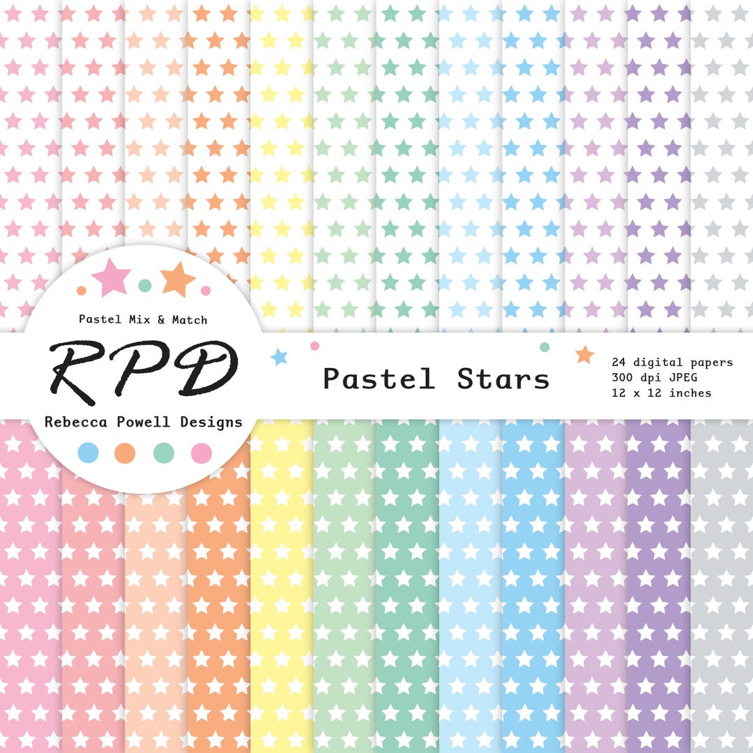 Pastel Colours Star Pattern: Seamless Digital Papers Pack (instant ...