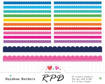 Rainbow Scalloped Ribbon Page Borders Clip Art: Scrapbook Planner Graphics (Digital Download)
