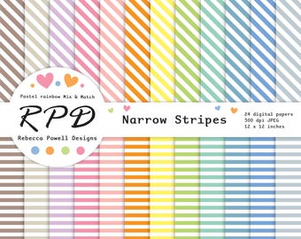 Stripes Paper Pack: Pastellfarbene Regenbogenfarben, nahtlose Muster (Digitaler Download)