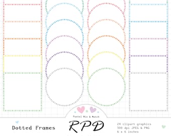 Polka Dot Frames Labels Digital Clip Art Set, Pastel Colours, Square, Round Circles, Png, Jpeg, Scrapbooking, Commercial Use