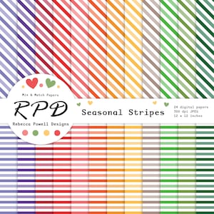 Stripes Digital Paper, Seamless Pattern, Rainbow Colours & White, Scrapbook Pages, Backgrounds, Commercial Use