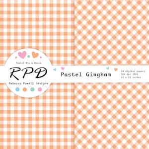 Image of the gingham checks and diagonal gingham patterns in pastel orange and white.