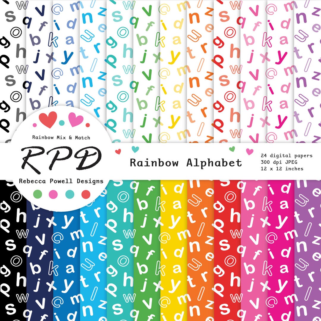 Rainbow Alphabet Digital Paper: Seamless Pattern Scrapbook (digital ...