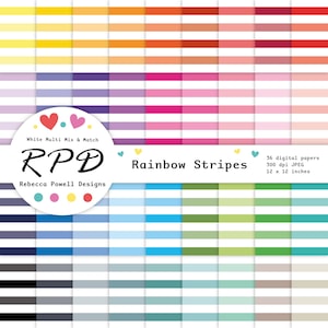 Stripes Pattern Seamless Digital Paper, Rainbow Colours & White, Scrapbook Pages, Backgrounds, Commercial Use