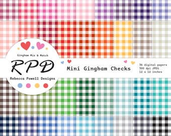 Multi Colours Mini Gingham Checks Seamless Digital Paper Pack Bundle, Checkerboard Plaid, White, Scrapbooking, Backgrounds, Commercial Use
