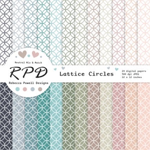 Confezione di carta digitale Circles Lattice, modello senza cuciture, colori neutri, bianco, pagine dell’album, sfondi digitali, uso commerciale
