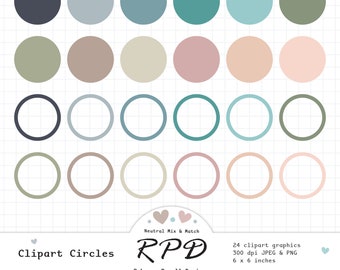 Circles Digital Clip Art Set, Geometric, Neutral Colours, Png ,Jpeg, Scrapbooking, Planner Clipart, Commercial Use