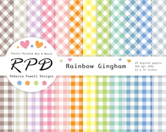 Pastell Regenbogen Vichy-Karo Digitales Papier: Nahtlose Scrapbook-Hintergründe (Digitaler Download)