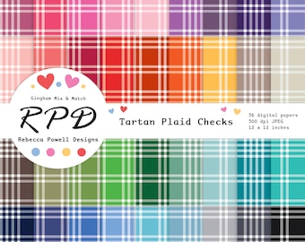 Rainbow Tartan Plaid Digital Paper Pack: Seamless Scrapbook Backgrounds (36 JPEGs)