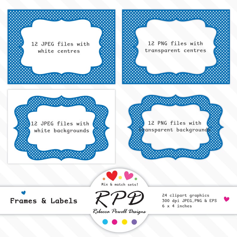 80/% OFF SALE Polka Dots Clipart Invitations Fancy Text Box Digital Frames Labels Set Rainbow Colours /& White Personal and Commercial Use
