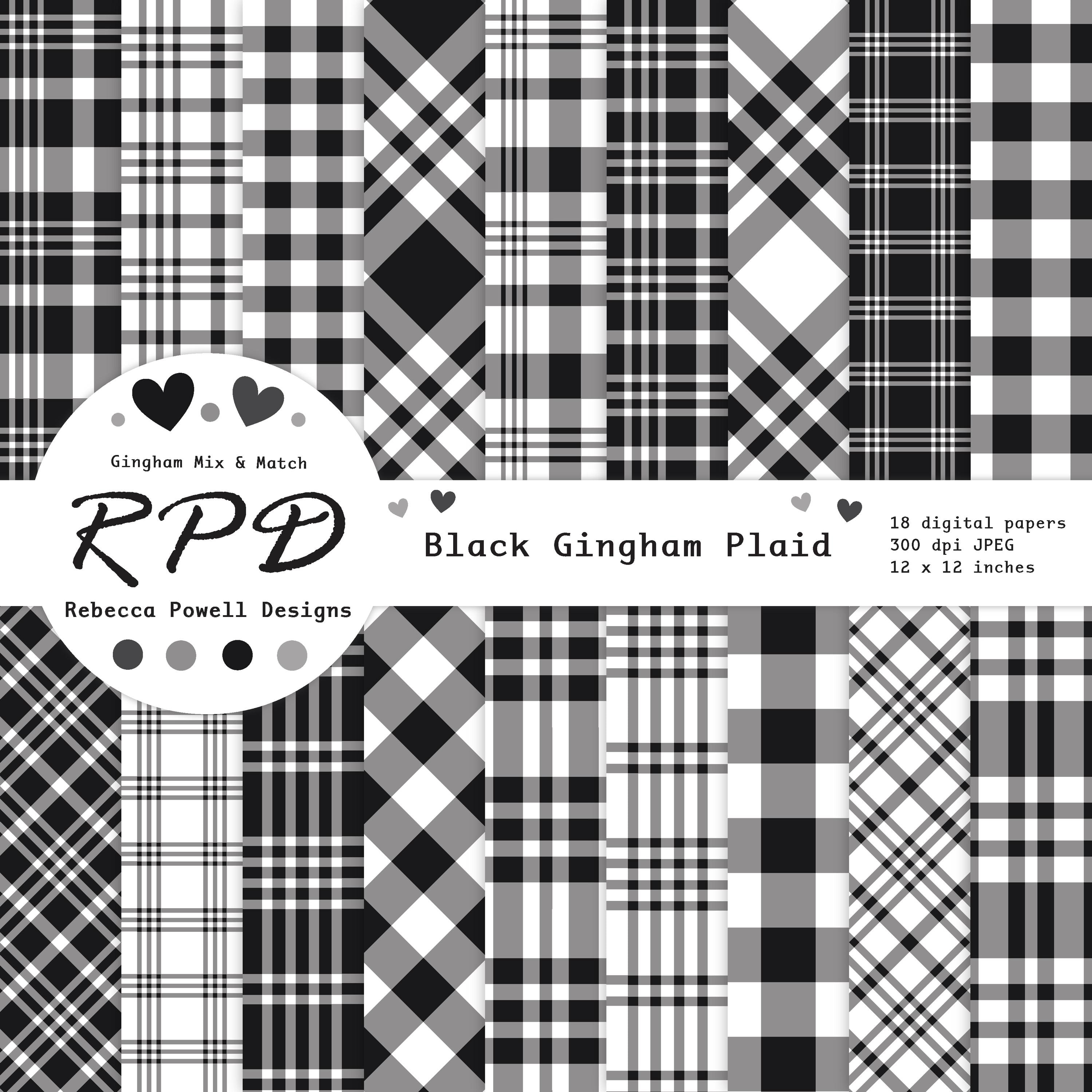 A6リフィル Plaid pattern month check sheet Black & White Gingham Plaid Checks Digital Paper Pack, Seamless
