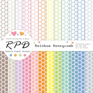 Digitaal papierpakket pastel regenboog honingraat: geometrische plakboekpatronen (digitale download)