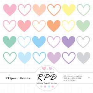 Cute Love Hearts Digital Clip Art Set, Pastel Colours, Scrapbooking, Planners, Commercial Use