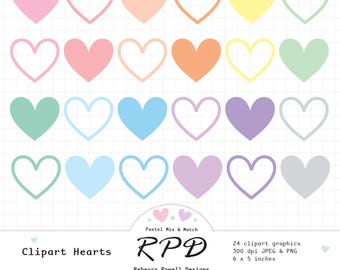 Pastel Love Hearts Clip Art Set: Scrapbooking Graphics (Digital Download)