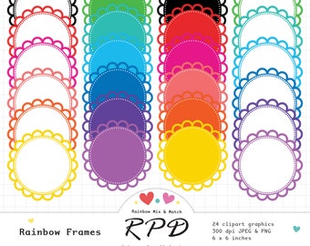 Vintage Style Digital Clip Art Frames, Rainbow Colours, Scrapbooking, Planners, Commercial Use