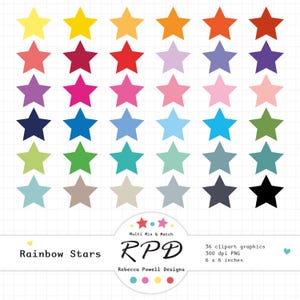 Sterne Digital Clip Art Set, Regenbogenfarben, Scrapbooking, Planer, kommerzielle Nutzung