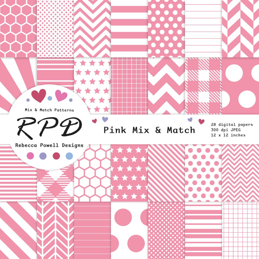 Soft Pink Scrapbook Papers Set: Seamless Mixed Patterns Pack (digital ...