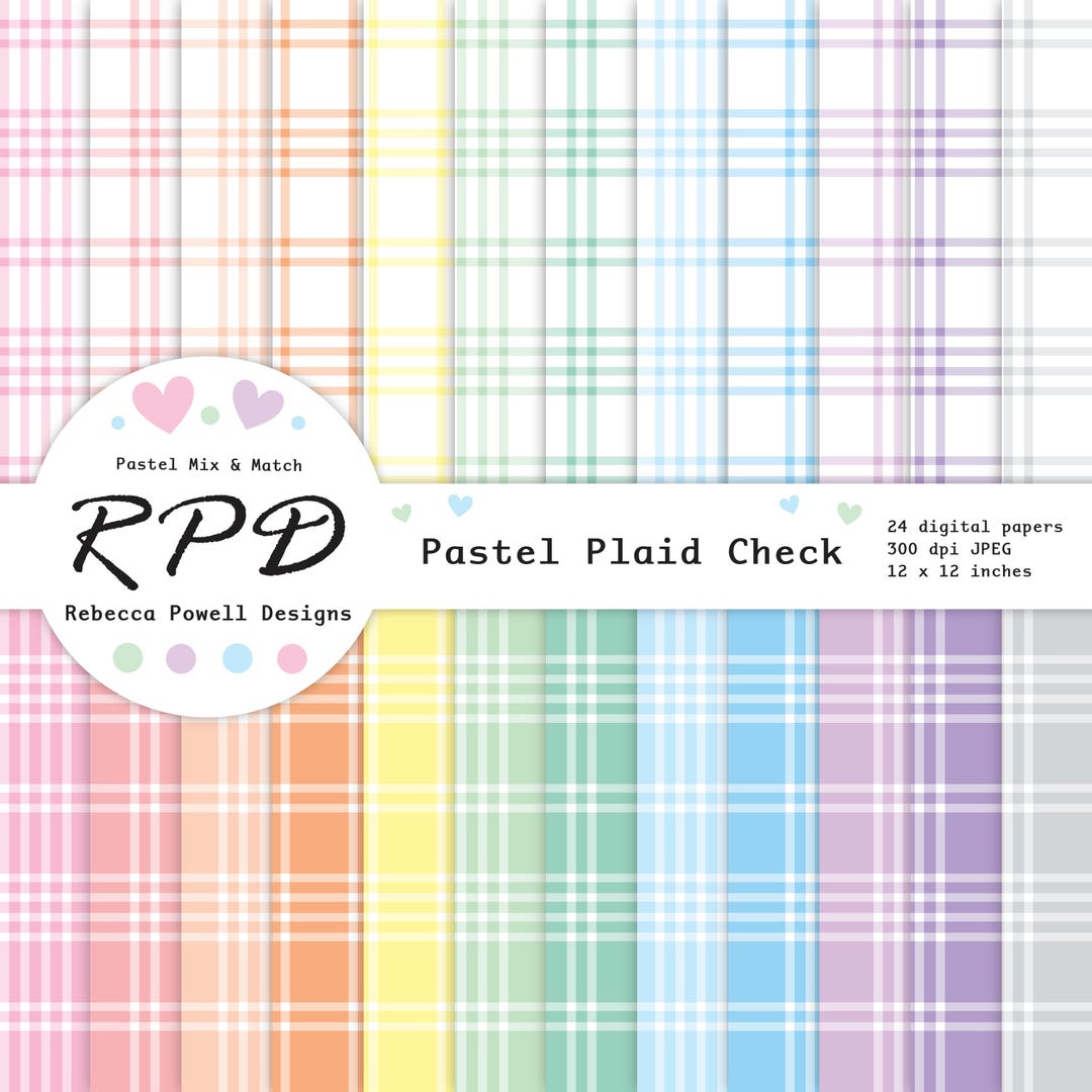 Plaid Pattern Seamless Digital Paper, Pastel Colours & White, Scrapbook ...