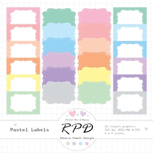 Cadres et étiquettes, ensemble d'images clipart numériques, style vintage, couleurs pastel unies, cadres rectangles, scrapbooking png Jpeg Eps, usage commercial