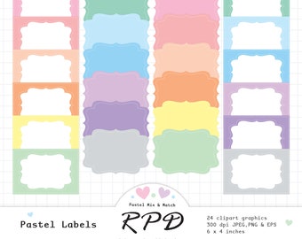 Frames & Labels Digital Clip Art Set, Vintage Style, Solid Pastel Colours, Rectangle Frames, Png Jpeg Eps Scrapbooking, Commercial Use