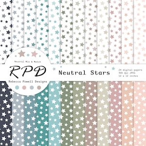 Papier numérique étoiles confettis, Motif transparent, Couleurs neutres, Fond blanc, Pages de scrapbooking, Usage commercial