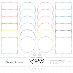 Cornici decorative floreali floreali, etichette, set di clipart digitali, colori pastello, Png, Jpeg, Scrapbooking, uso commerciale