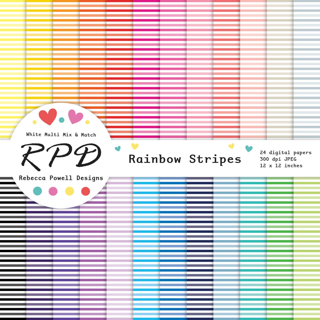 Horizontal Stripes Digital Paper Pack, Seamless Pattern, Rainbow ...