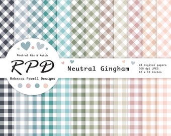 Gingham Pattern Seamless Digital Paper, Neutral Colours & White, Scrapbook Pages, Backgrounds Commercial Use