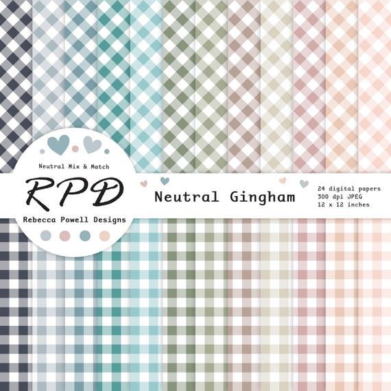 Gingham Pattern Seamless Digital Paper, Neutral Colours & White, Scrapbook Pages, Backgrounds Commercial Use
