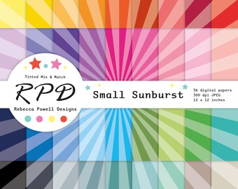 Starburst Spiral Pattern Digital Paper, Tinted Rainbow Colours, Scrapbook Pages, Backgrounds, Commercial Use