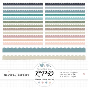 Neutral Scalloped Ribbon Page Borders: Digital Clip Art Set (JPEG & PNG)