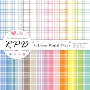 Rutigt mönster sömlöst digitalt papper, pastellfärger i regnbågen och vitt, scrapbooksidor, bakgrunder för kommersiellt bruk