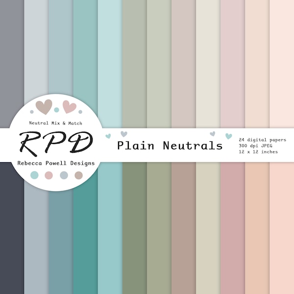 Plain Multi-Coloured Digital Paper Pack, Seamless, Solid Neutral Rainbow Colours, Scrapbook Pages, Digital Backgrounds, Commercial Use