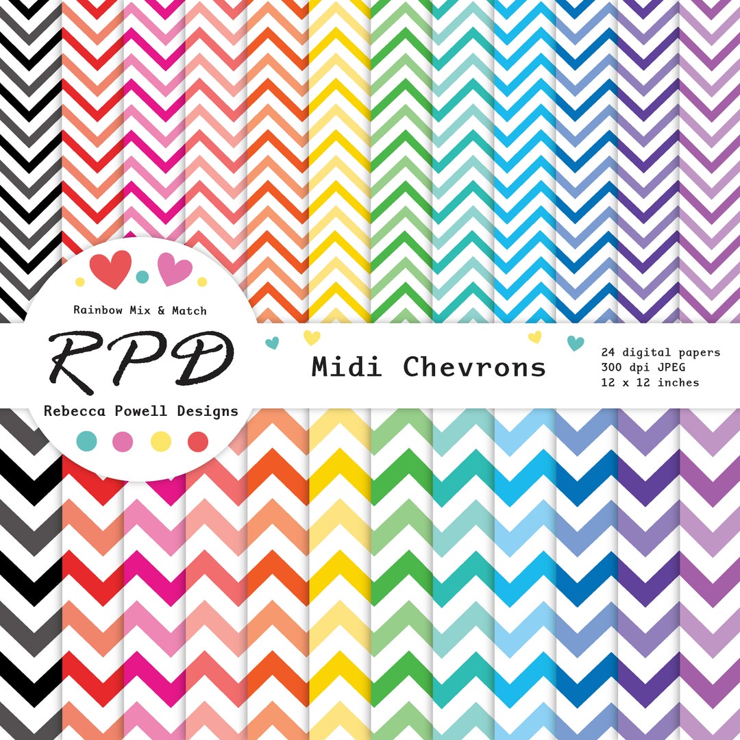 Chevron Two Color Large Chevron Stripes Digital Paper Pack, Seamless, Two Tone Multi ...