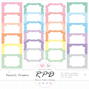 Cadres de zone de texte rectangle, clipart numérique, style vintage, couleurs pastel, scrapbooking, agendas, usage commercial