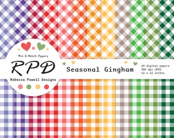 Gingham-Muster Nahtloses digitales Papier, saisonale Regenbogenfarben & Weiß, Scrapbook-Seiten, Hintergründe