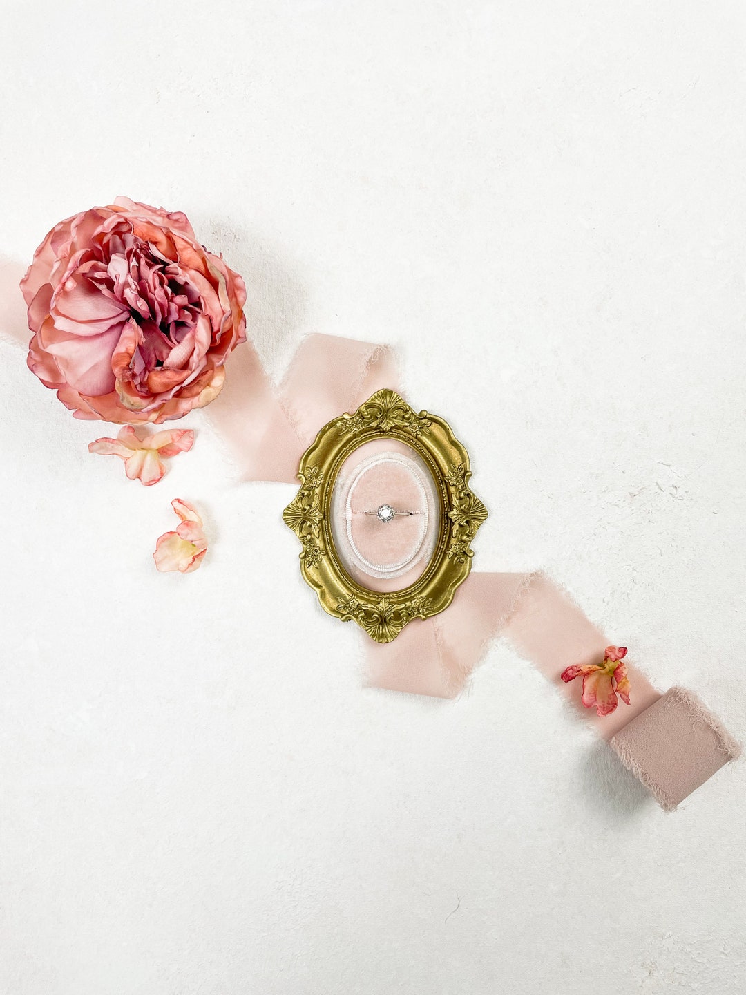 Compact Ring Frame Vintage Gold Mini Frame | Oval Ring Box Flat Lay Prop - Etsy