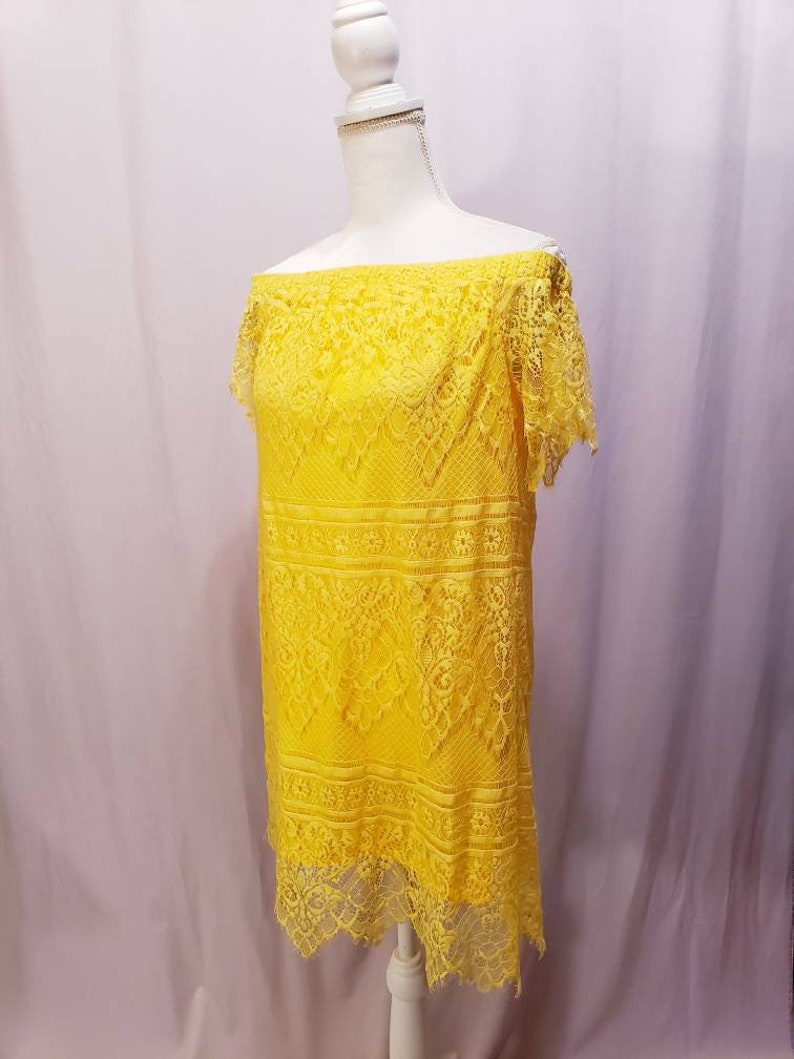 Yellow Lace cold-shoulder Dress