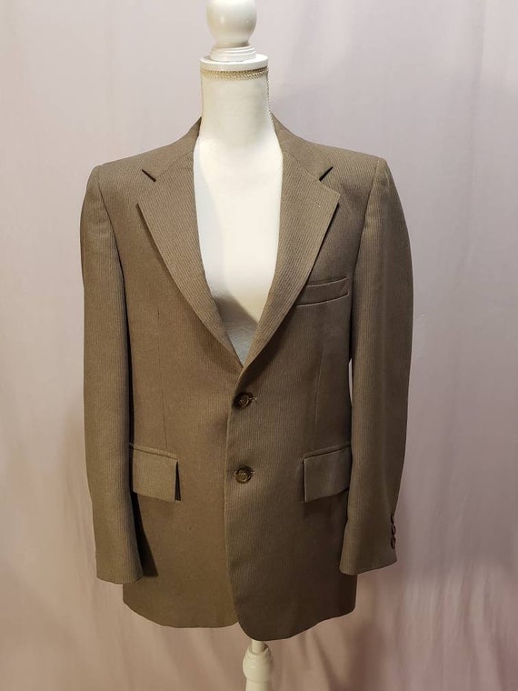 Beige Brown Pinstripe Mens Vintage Suit Jacket/Groom … Gem