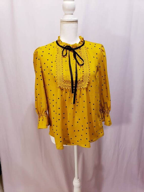Yellow Mustard Quarter Sleeve Polkadot Blouse