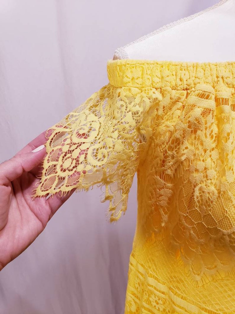 Yellow Lace cold-shoulder Dress