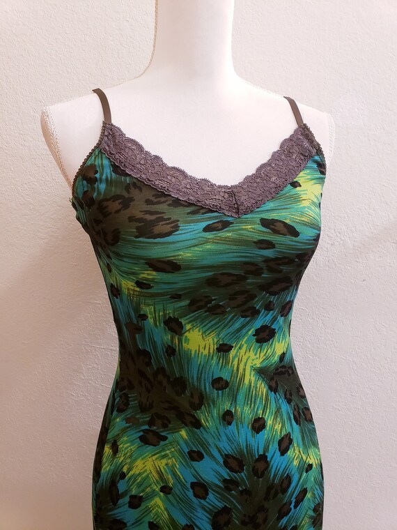 Y2k Green Leopard Lace Slip Dress by Guess/ -