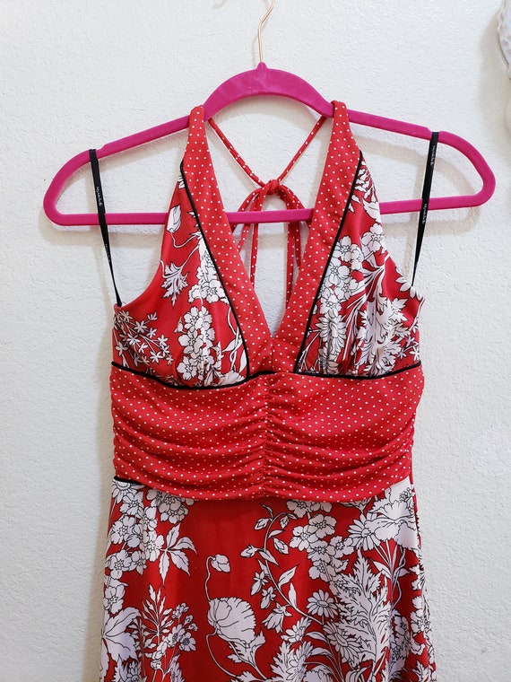 Red and White Pinstripe Halter Dress main image 1