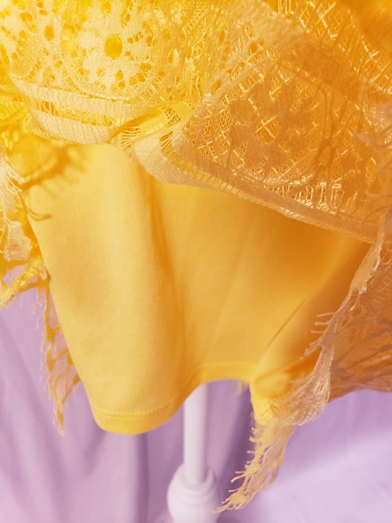 Yellow Lace cold-shoulder Dress