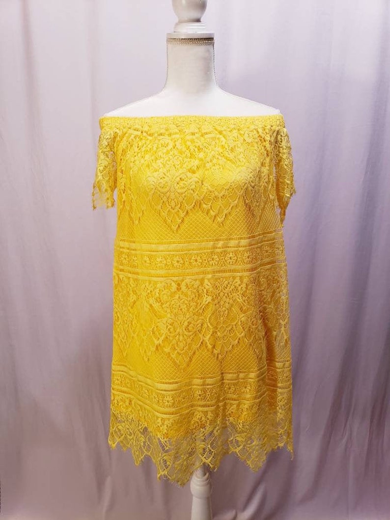 Yellow Lace cold-shoulder Dress