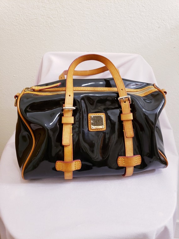 Dooney and Bourke Black and Tan Patent/vinyl Satchel Barrel Etsy
